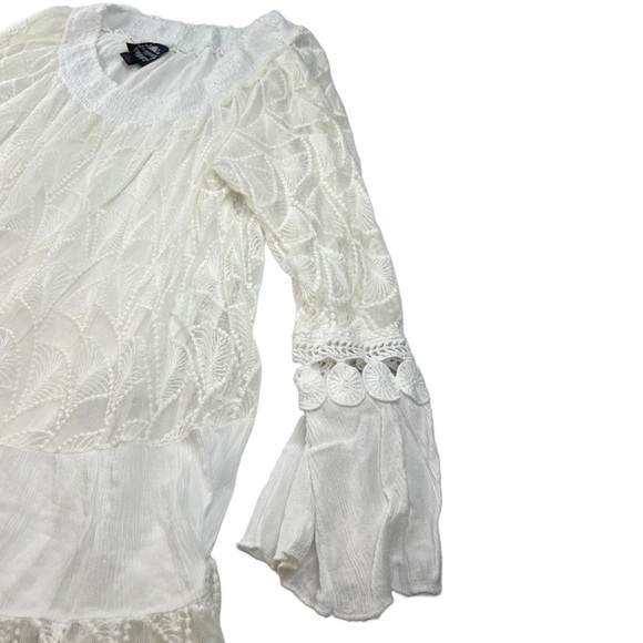 Le Marais Paris Women’s Silk White Lace Long Sleeve Blouse In Size L - Picture 2 of 4
